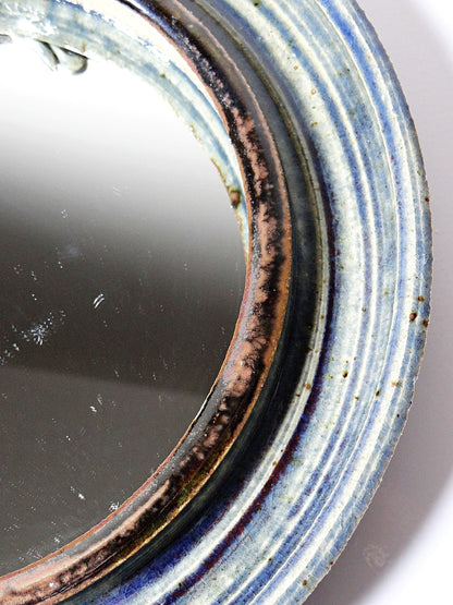 Vintage Spiegel von Dominique Dupont für Catido blaugrünbordeauxschwarz rundes Blumendekor