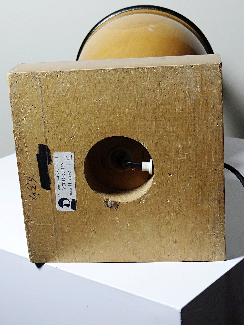 Vintage Lampe Verdennes von Le Dauphin helles Holz schwarz