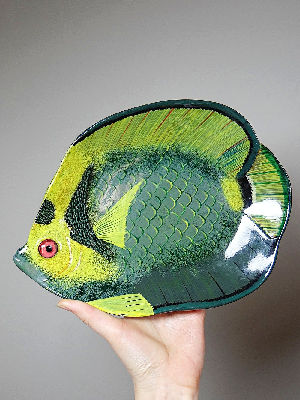 Set von 2 Vintage Schalen tropische Fische handlackiert, Deutschland
