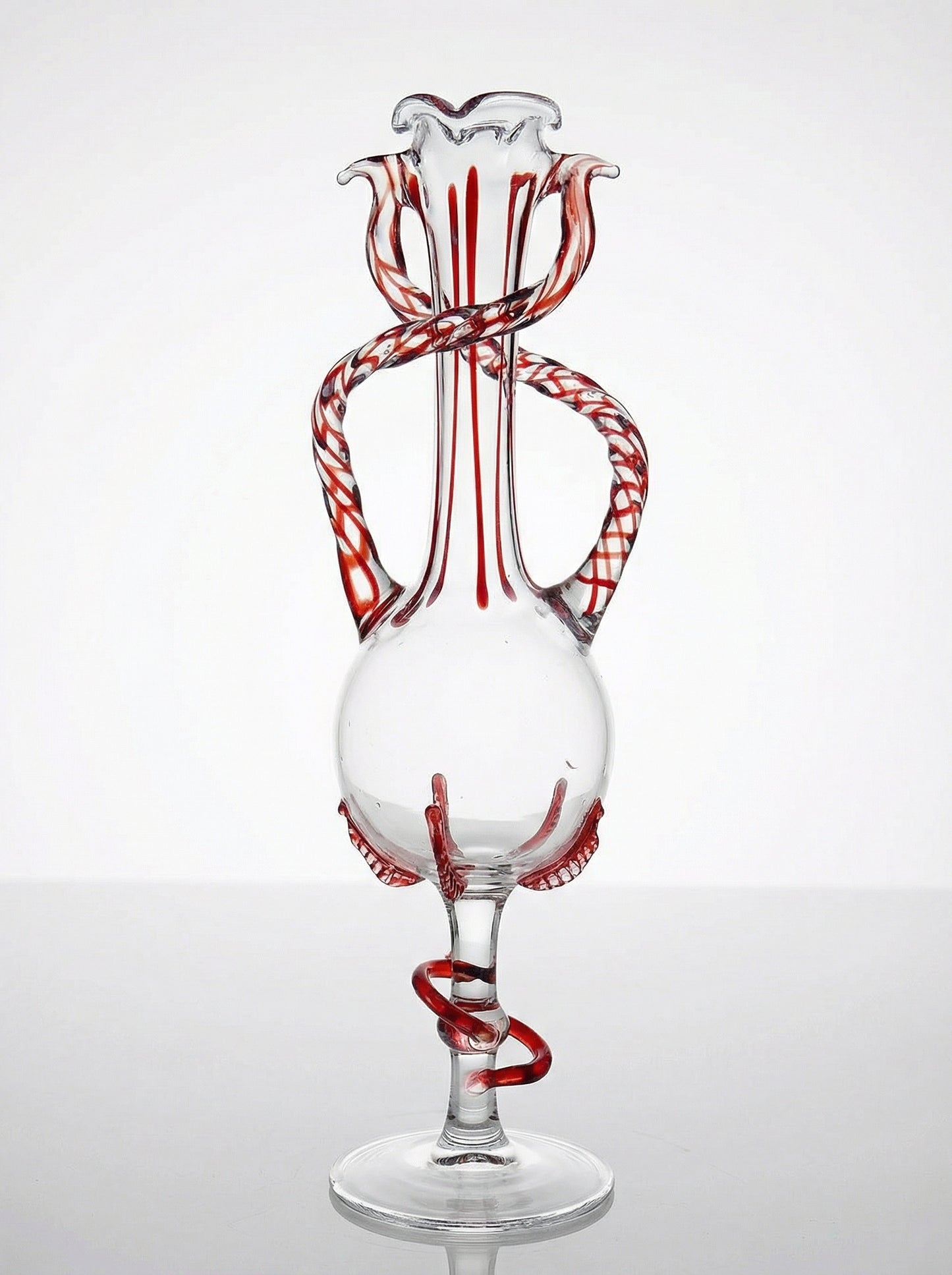Vintage Vase Filigrana/Zanfirico von Murano Rot