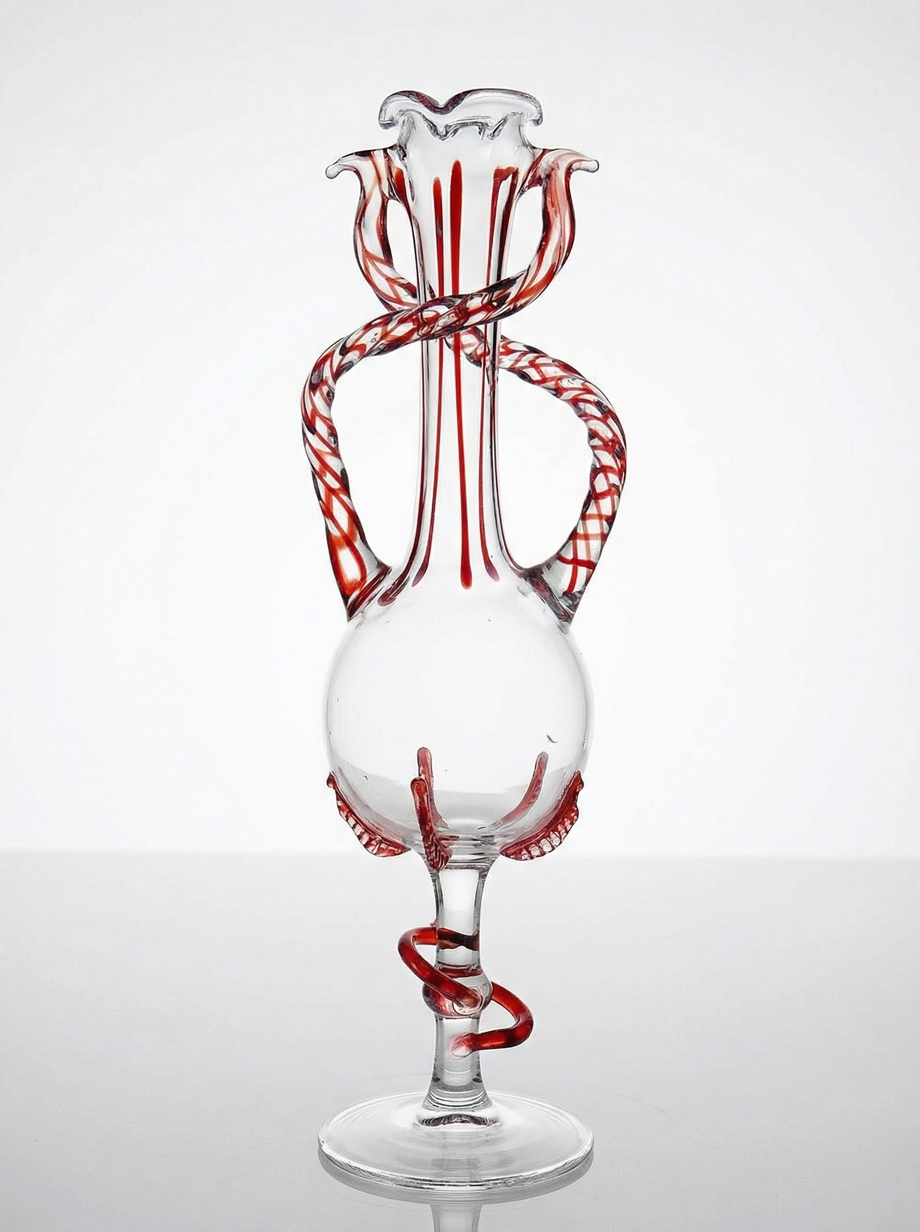 Vintage Vase Filigrana/Zanfirico von Murano Rot