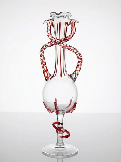 Vintage Vase Filigrana/Zanfirico von Murano Rot
