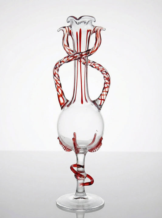 Vintage Vase Filigrana/Zanfirico von Murano Rot