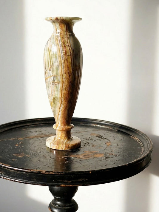 Vintage Vase aus gestreiftem grünem Onyx, Italien, Midcentury, grüne Dekoration