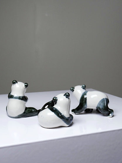 Vintage Porzellan Panda Figurine Set von 3 China Stempel handbemalt 1980er-90er