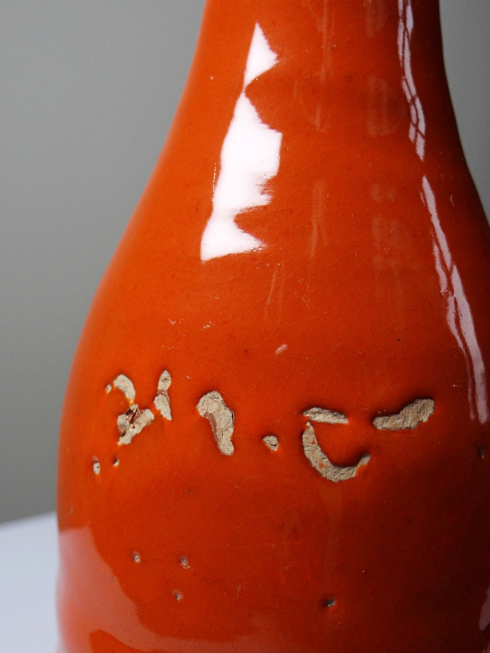 Vintage Lampenfuß Terrakotta orange glasiert Vintage Orange