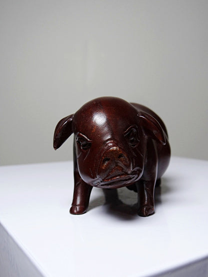 Vintage Schwein Skulptur aus gebeiztem Holz, asiatische Handwerkskunst