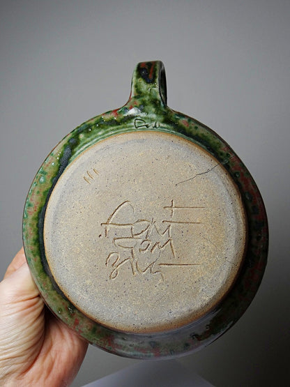 Vintage Sauciere Fontgombault rot grün von Fontgombault für Fontgombault glasierte Keramik