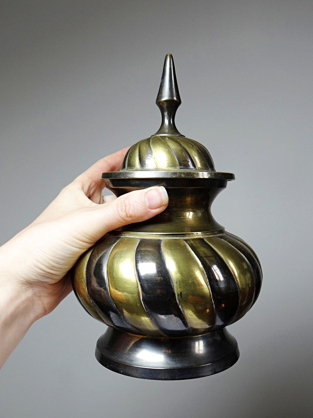 Vintage Deckeltopf Messing ভারতীয়es Kunsthandwerk gedreht