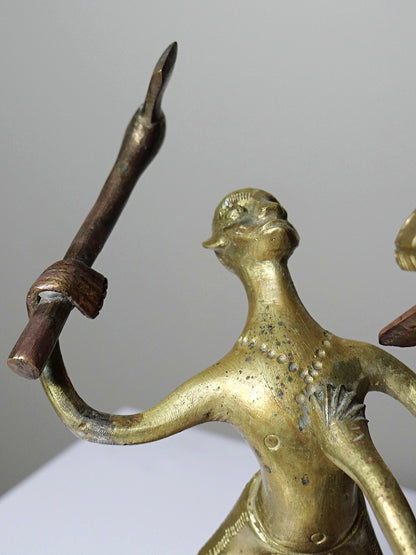 Vintage Bronzeskulptur "Le chasseur et la bête" aus Dahomey, Benin, Afrika
