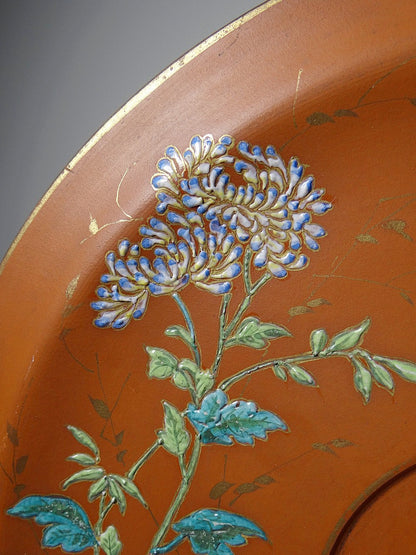 Vintage Servieraccessoire Terrakotta-Schale mit japanischer Jugendstil-Emaille, polychrom-goldig