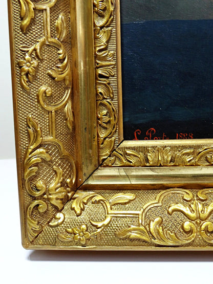 Vintage Gemälde Stillleben mit Chrysanthemen von L. Porte für BraunDekoration signiert 1888