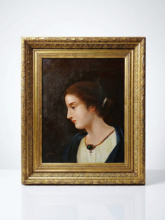 Vintage Porträt „Junge Frau im Profil“ von A. Piard GrünDekoration