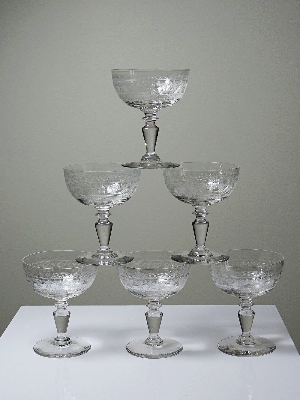 Vintage Champagnerschale Set von 6 Marie-Antoinette mit Sterngravur