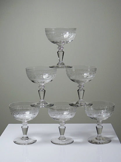 Vintage Champagnerschale Set von 6 Marie-Antoinette mit Sterngravur