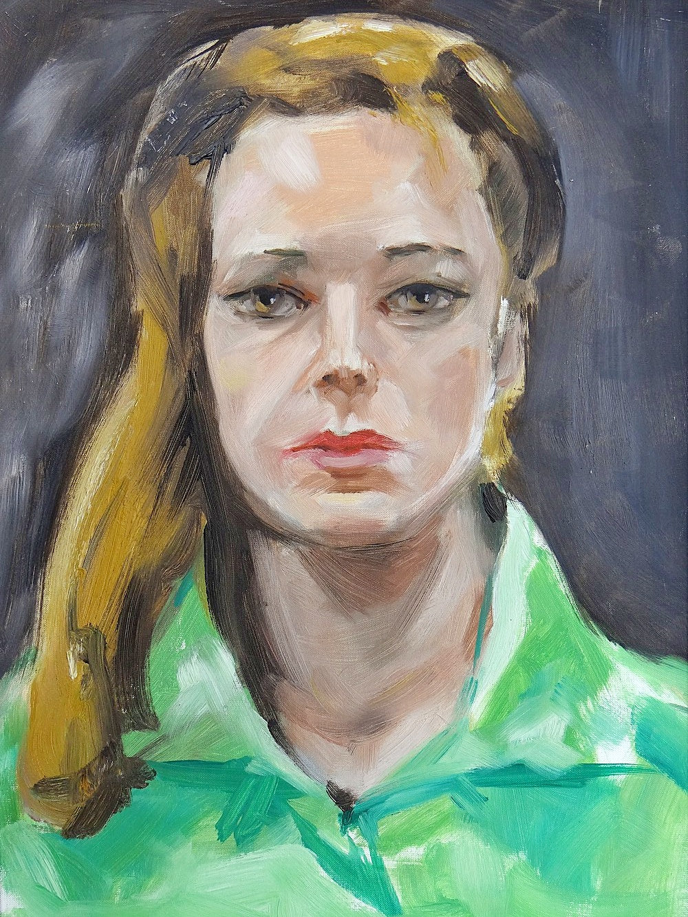 Vintage Porträt "The Woman in Green" Ölbild auf Leinwandkarton im Holzrahmen grün