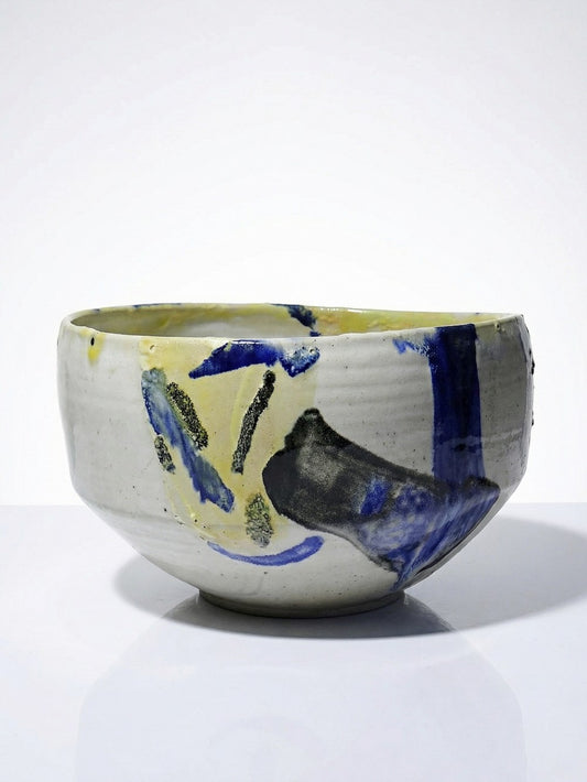 Vintage Salatschüssel aus Steinzeug, signiert, beige, UH/AH, groß 27 cm