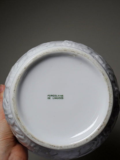 Vintage Übertopf für Porcelaine de Limoges weiß blassblau/céladon