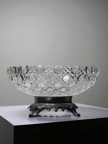 Vintage Schale von Baccarat für Pressglas mit Zinnfuß durchsichtig