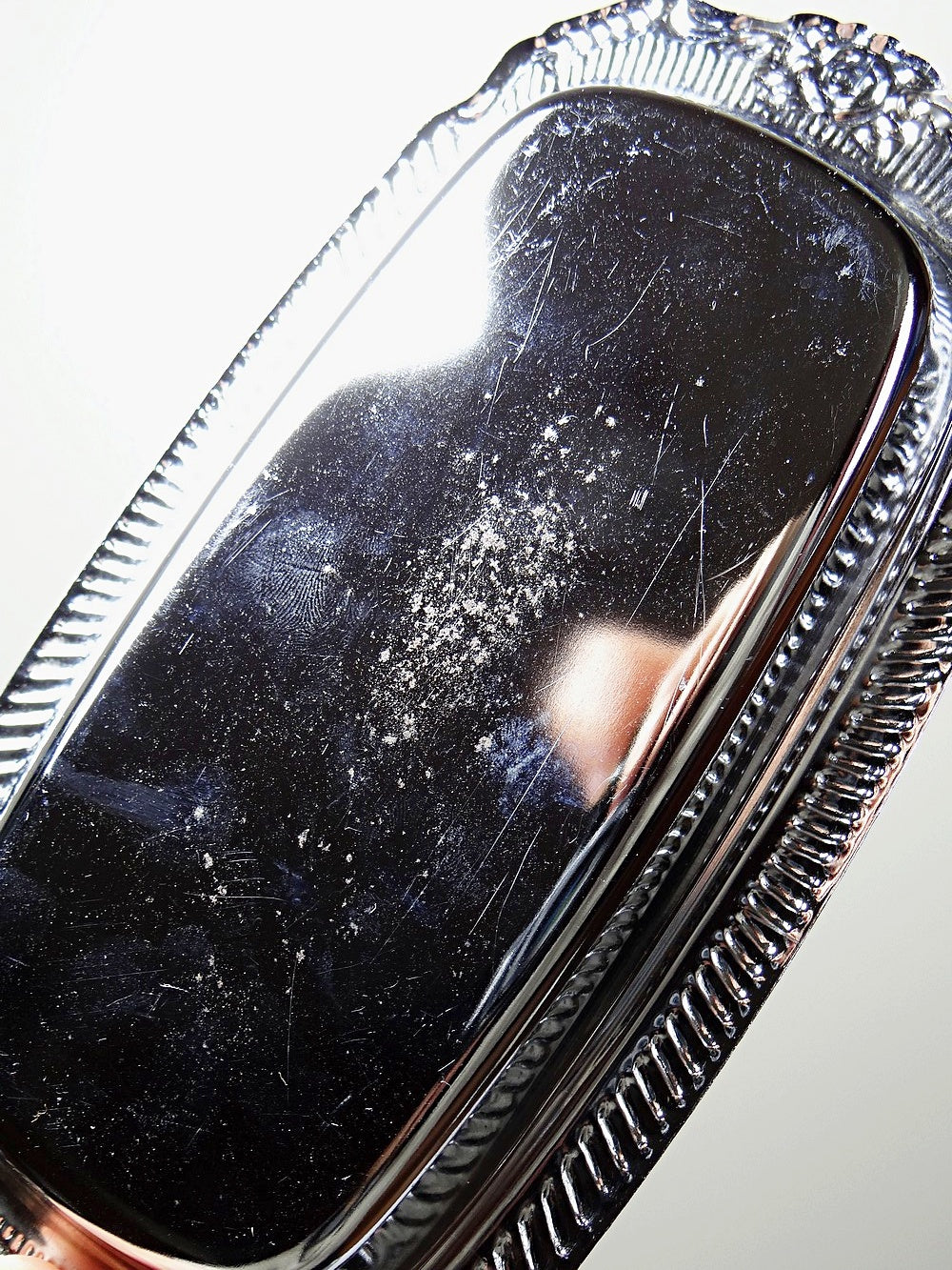 Vintage Butterdose silberfarben aus Edelstahl und Metall, Rococo-Stil, 1960-1980er