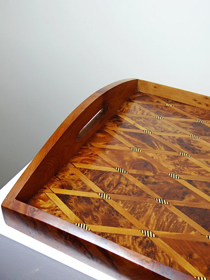 Vintage Tablett Thuja Zitronenholz Intarsie, marokkanisches Kunsthandwerk