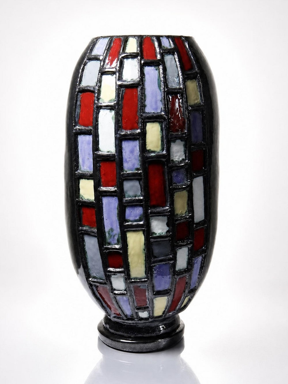 Vintage modernistische Vase aus schwarz glasierter Kunstkeramik