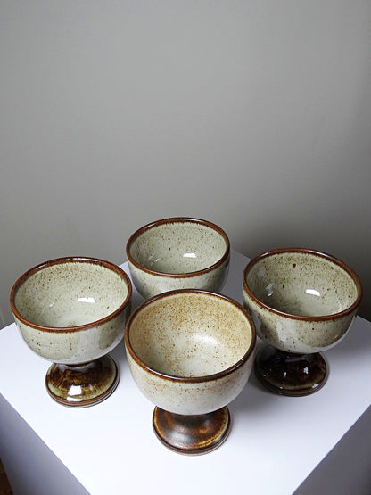 Set von 4 Vintage Cidreschale/Eisbecher auf Fuß aus glasierter Keramik England