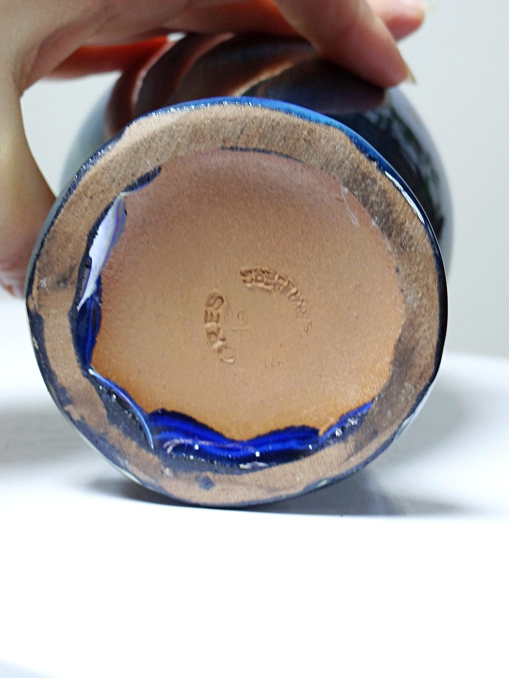 Vintage Steinzeugkanne Grès de Rambervillers für Rambervillers Blau