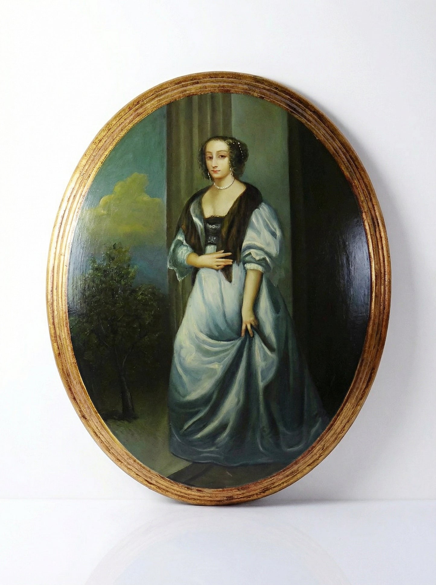 Vintage Dekoration Medaillon Porträt auf Holz mit Öl und Goldblatt