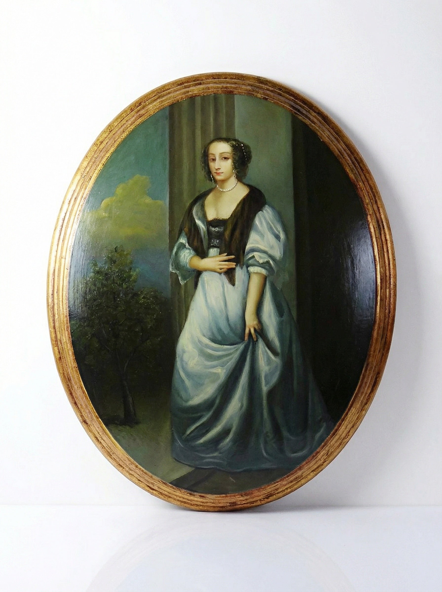 Vintage Dekoration Medaillon Porträt auf Holz mit Öl und Goldblatt