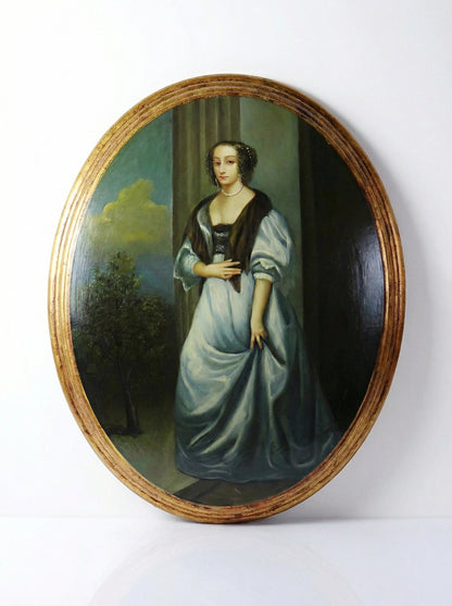 Vintage Dekoration Medaillon Porträt auf Holz mit Öl und Goldblatt