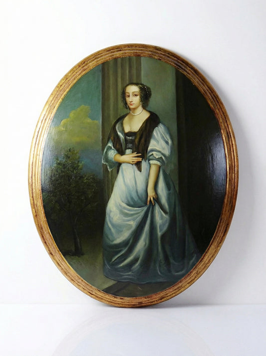 Vintage Dekoration Medaillon Porträt auf Holz mit Öl und Goldblatt