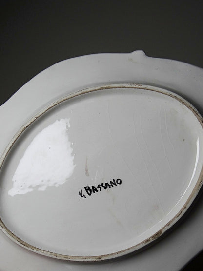 Vintage Servierplatte von Bassano für Bassano mit geflochtenen Griffen