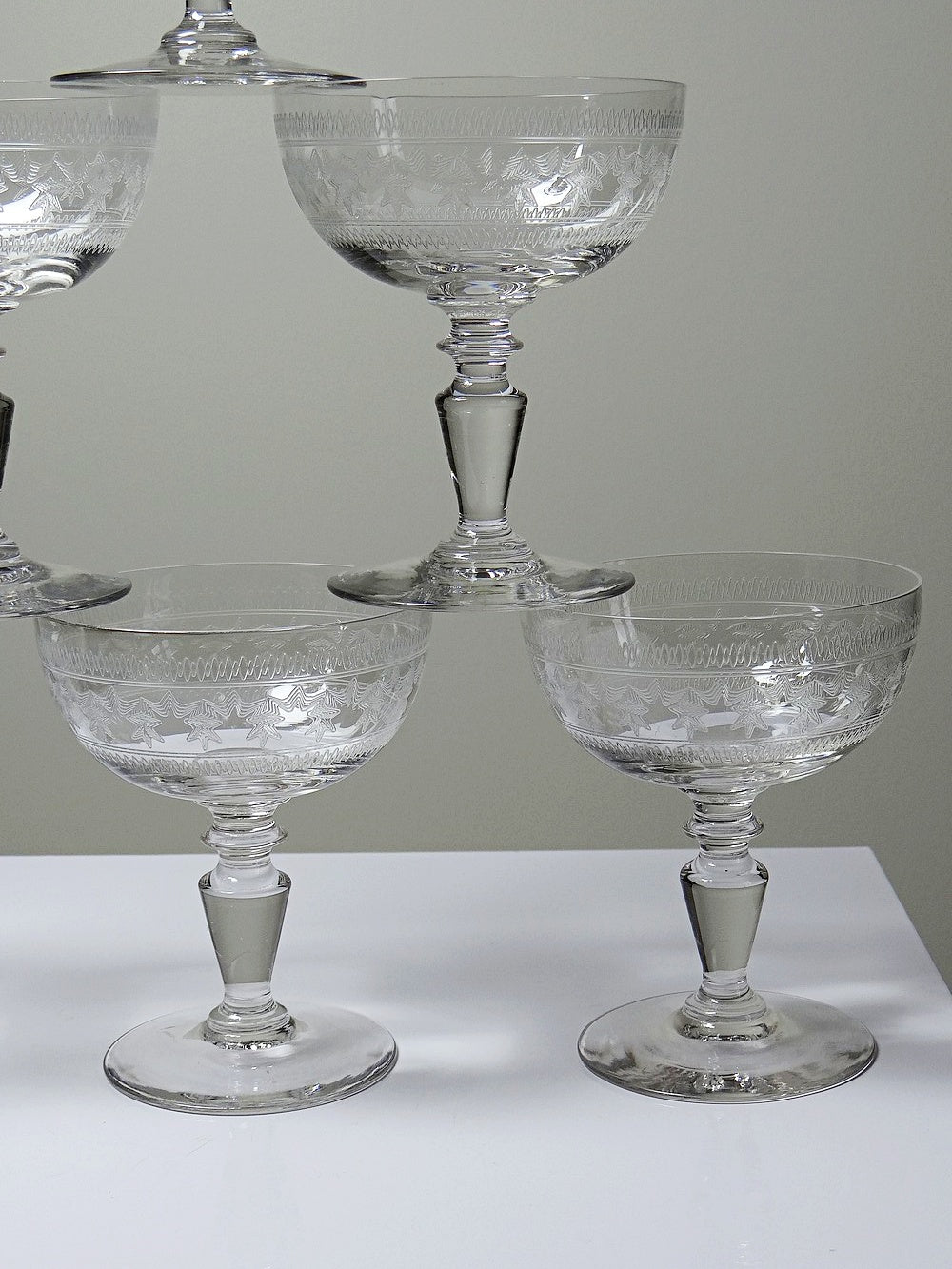 Vintage Champagnerschale Set von 6 Marie-Antoinette mit Sterngravur