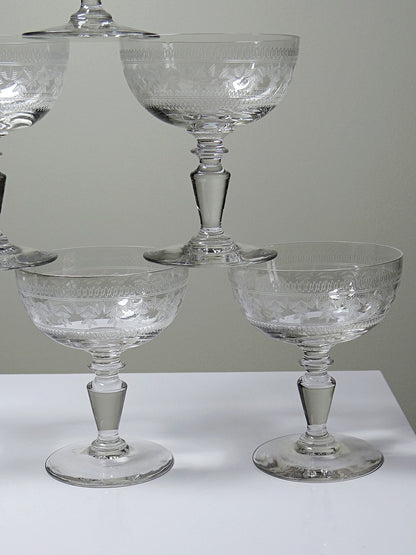 Vintage Champagnerschale Set von 6 Marie-Antoinette mit Sterngravur