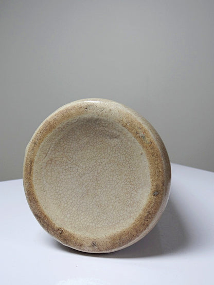 Vintage Art Déco Vase aus beigem Craquelé-Steingut, ca. 1930-1950