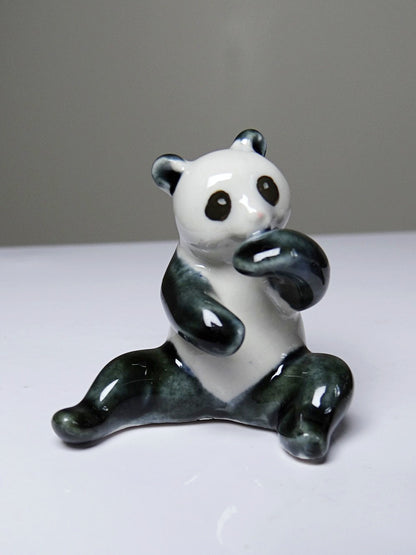 Vintage Porzellan Panda Figurine Set von 3 China Stempel handbemalt 1980er-90er