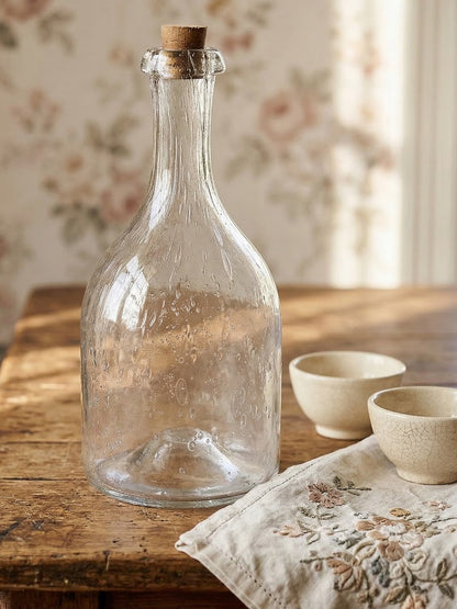 Vintage Flasche Servieraccessoire durchsichtig, Glas, Kork