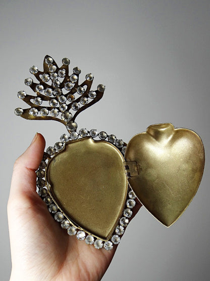 Vintage Dekoration Ex Voto Flammendes Herz der Jungfrau Maria mit Strass