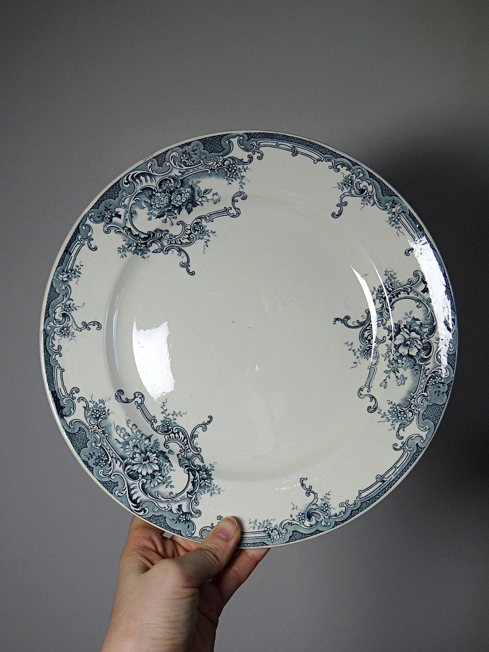 Vintage Teller Dauphin von Boch Frères Keramis blaues Dekor Set von 6