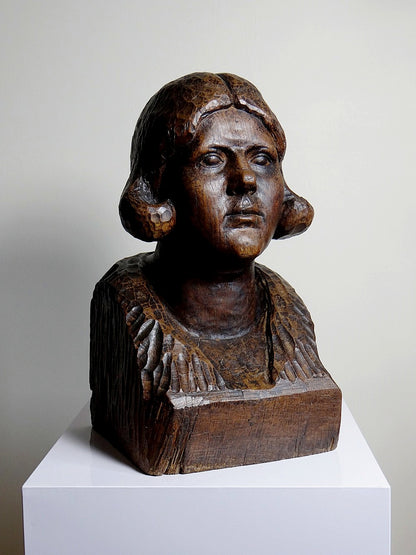 Vintage Büste Frau Massivholz, 19. Jh. dunkles Holz geschnitzt, Unikat