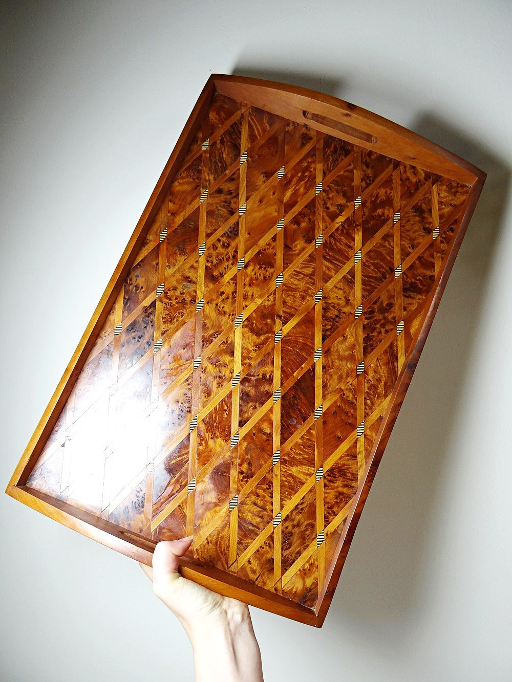 Vintage Tablett Thuja Zitronenholz Intarsie, marokkanisches Kunsthandwerk