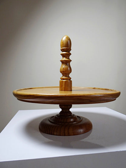 Vintage Servierständer aus Kiefernholz, gedrechselt, lackiert, Braun
