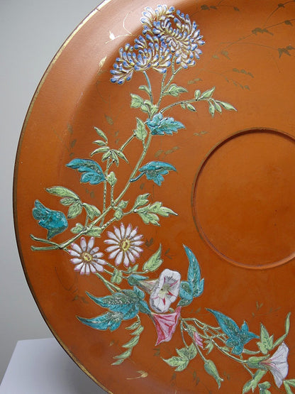 Vintage Servieraccessoire Terrakotta-Schale mit japanischer Jugendstil-Emaille, polychrom-goldig