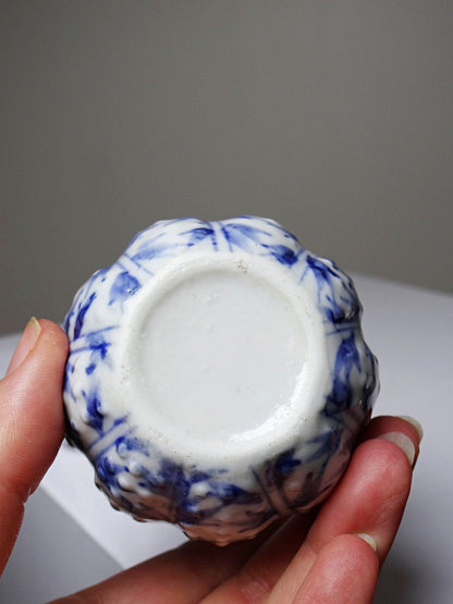 Vintage Schmuckdose Kürbisform Porzellan blau-weiß handbemalt Chinesisch