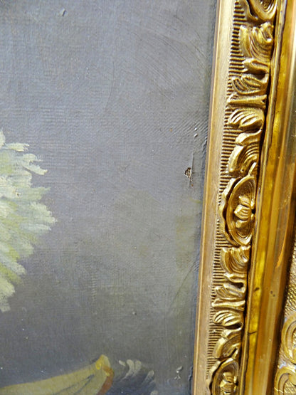 Vintage Gemälde Stillleben mit Chrysanthemen von L. Porte für BraunDekoration signiert 1888