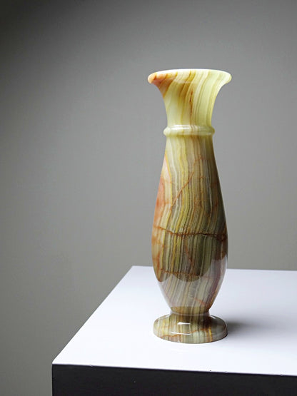 Vintage Vase aus grün gestreiftem Onyx Italien grün beige rost