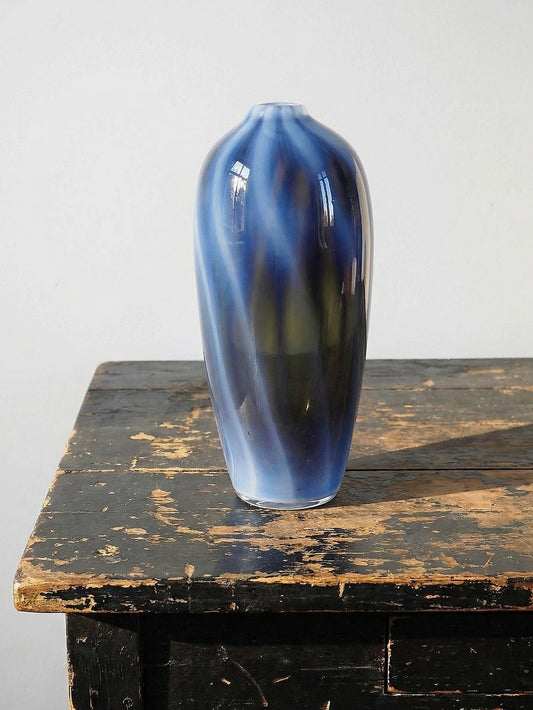Vintage Vase von Fratelli Toso für Murano blau opalines Rauchglas