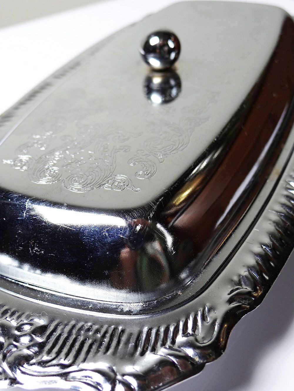 Vintage Butterdose silberfarben aus Metall und Edelstahl, Rococo-Stil 1960-1980er