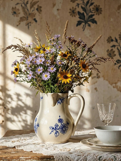 Vintage Krug blau creme faience Servieraccessoire blau creme